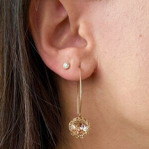 Pink stone with gold plate sleek dangle earring